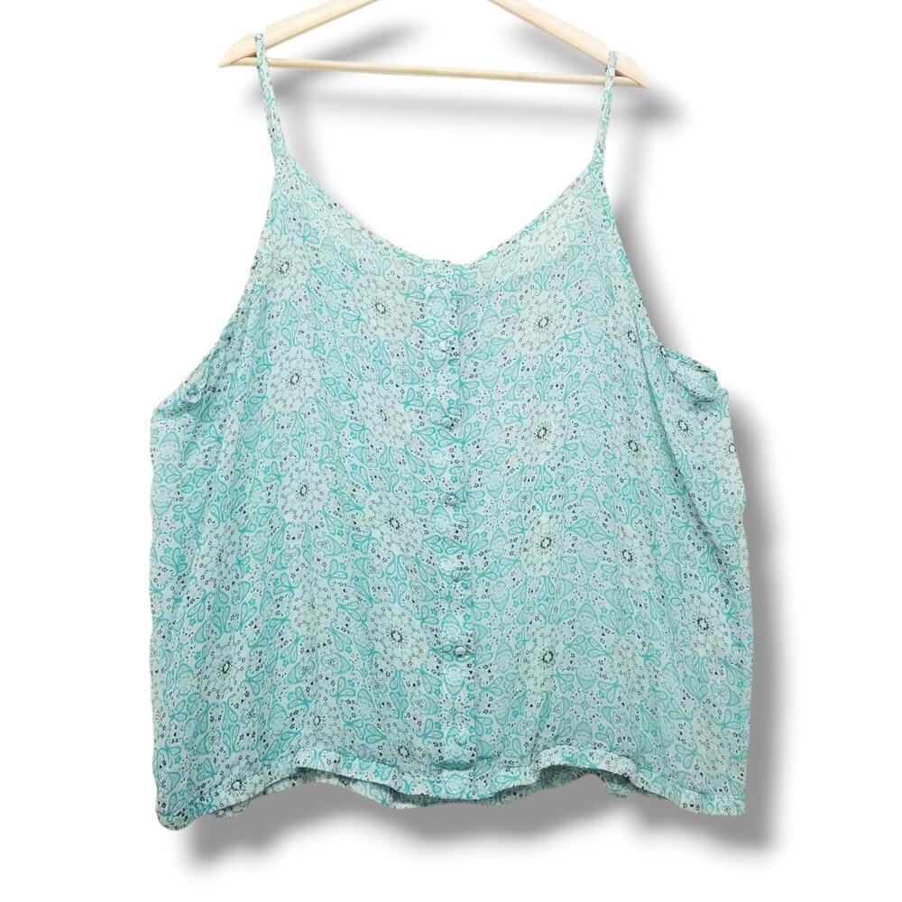 Torrid Sheer Cami Tank Top Womens 4X Plus Turquoise‎ White Floral